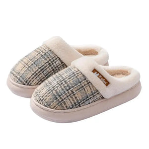 Winter Warm Slippers men for Women  grid House Non Slip Soft Shoes Comfort Flat Heel Home Indoor Bedroom Plush Slippers