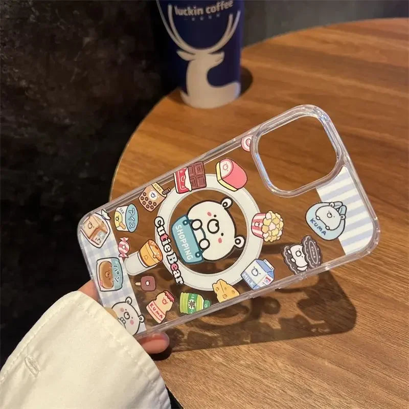 Ins Korean Cute Snacks White Bear Holder for IPhone Bracket Grip Tok Cartoon Magnetic Wireless Charge Phone Stand Phone Support