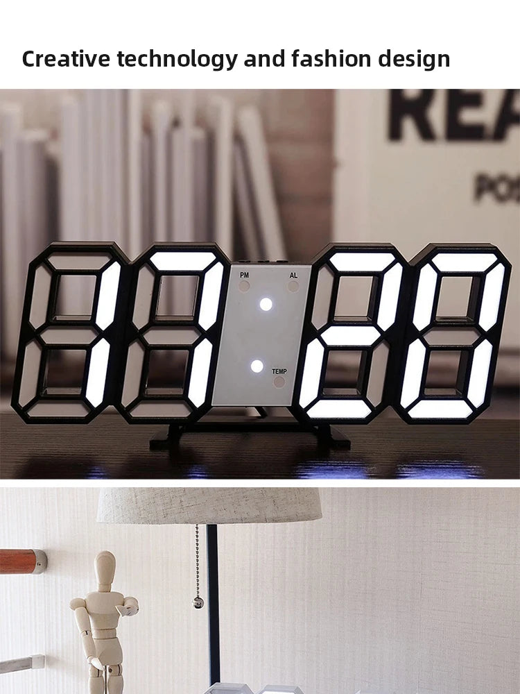 3D LED Wall Clock: Modern Digital Design with Nightlight & Luminous Alarm for Living Room Decor