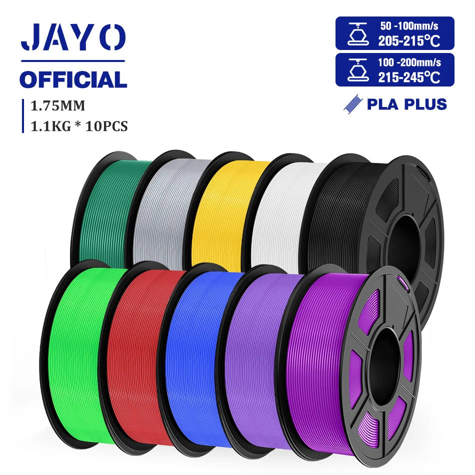 JAYO PLA + 3D Filament 1.75MM 10 Rolls PLA PLUS 3D Printer Filament Neatly Wound 3D Printing Filament 1.1kg Spool High Toughness