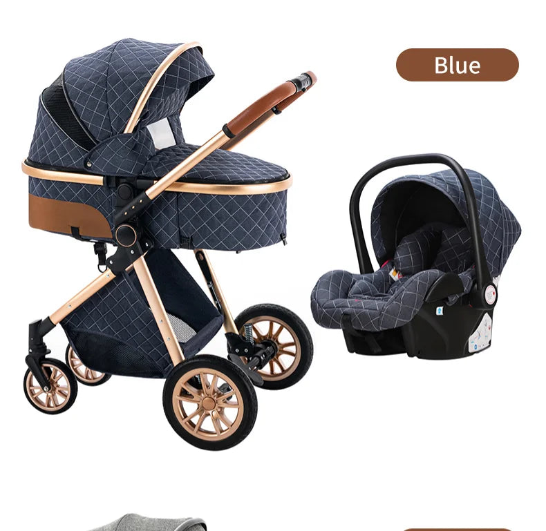 Luxurious Baby Stroller 3 in 1 Portable Travel Baby Carriage Folding Prams High Landscape Aluminum Frame Car for Newborn Baby