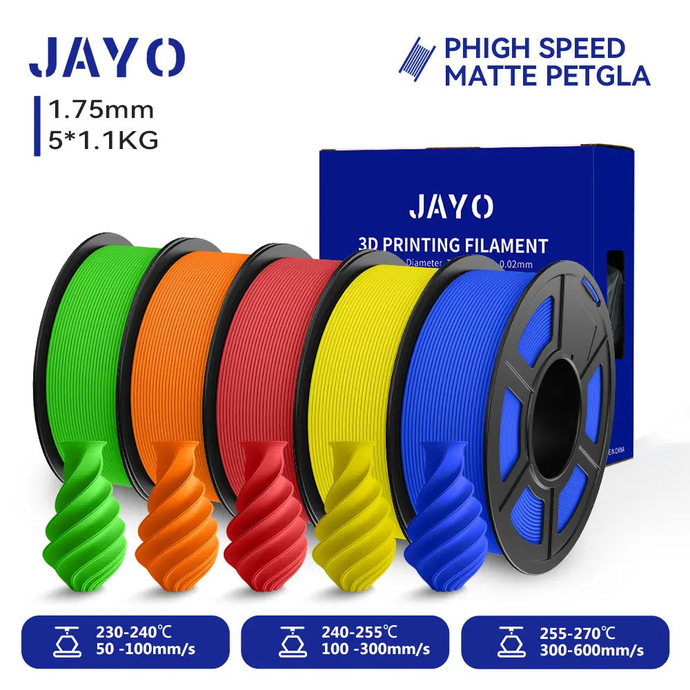 JAYO PETG 3D Filament 1.75MM High Speed PETG 3D Printer Filament 4Rolls High Flow Speedy Matte Effect 3D Printing Mateials