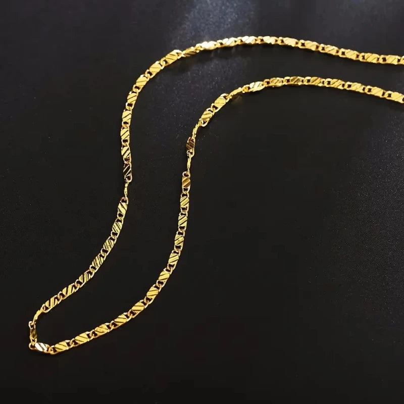 40-75cm 18k Gold 925 Sterling Silver Charm 2mm Flat Chain Necklaces For Women Men Luxury Fashion Party Wedding Jewelry
