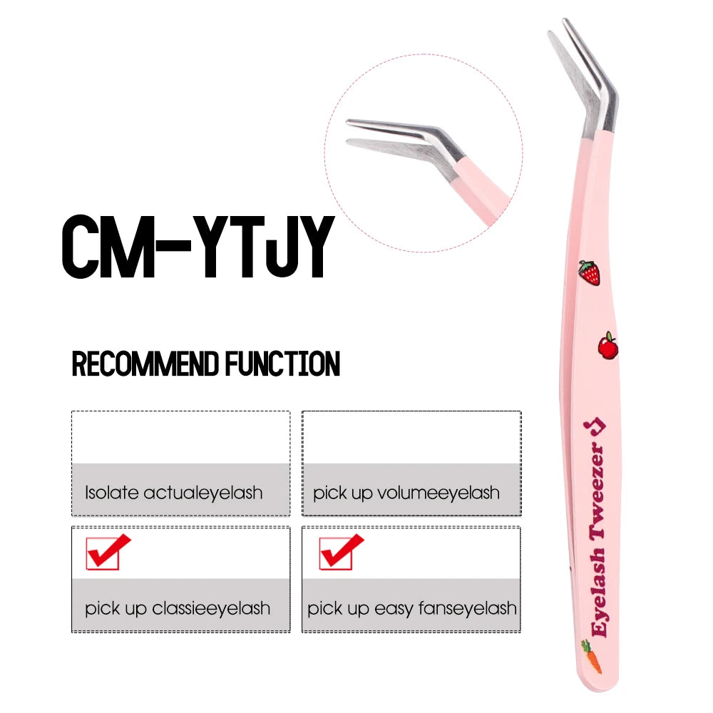 Eyelash Tweezers Pink Strawberry Stainless Steel Superhard Tweezers For Lash Extension High Precision Anti-Static Makeup Tweezer
