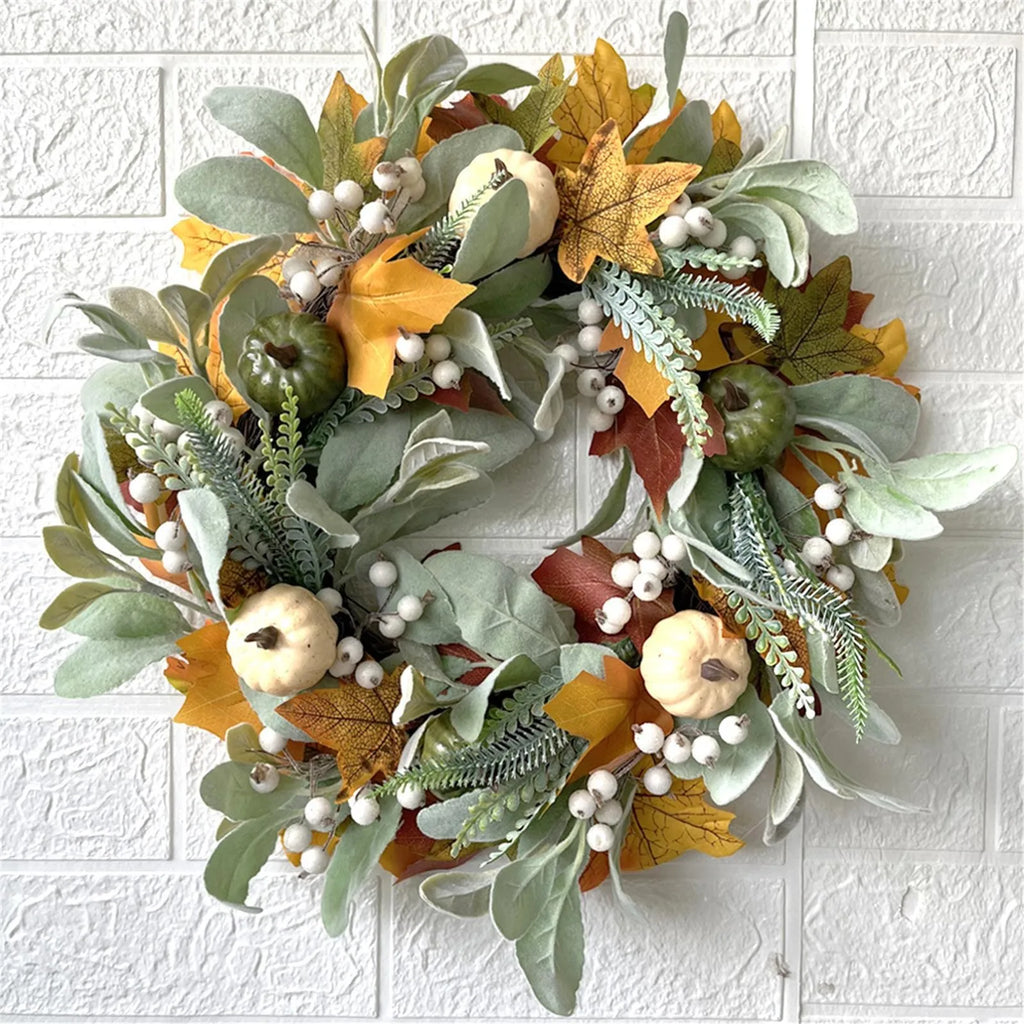 Thanksgiving Decoration Pumpkin Wreath Artificial Maple Leaf Wreath For Front Door Autumn Harvest Festival Wreath Home Decor