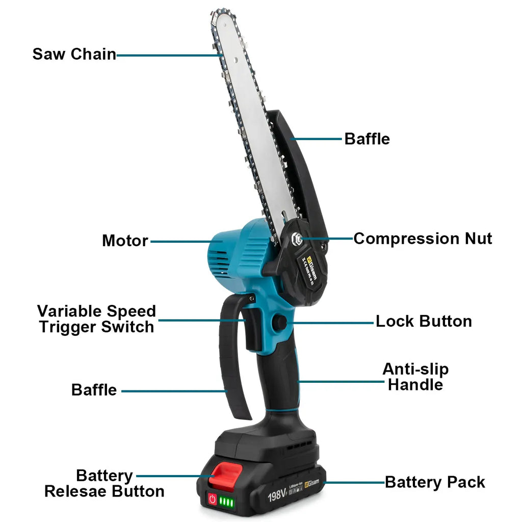Gisam 8 Inch Brushless Electric Chainsaw Cordless Electric Saw Woodworking  Cutting Tool Compatible with Makita 18v Battery Pin