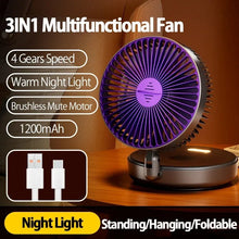 Load image into Gallery viewer, Foldable Desktop Fan Mini  Wall-Mounted Fan With Warm Night Light Rechargeable 4 Gears Adjustable Portable Air Circulation Fan - Mighty Dollars