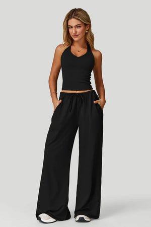 European and American fashion women's trousers set comfortable wide-leg trousers set loose casual pants women's sports fitness e