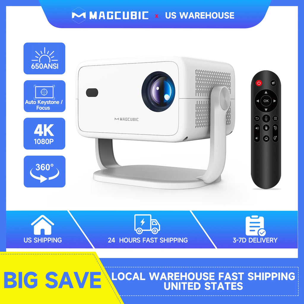 Magcubic Native 1080P 650ANSI 4K Android 11 L018 360° Projector With Auto Keystone Focus Air Mouse Wifi6 BT5.2 Portable Outdoor