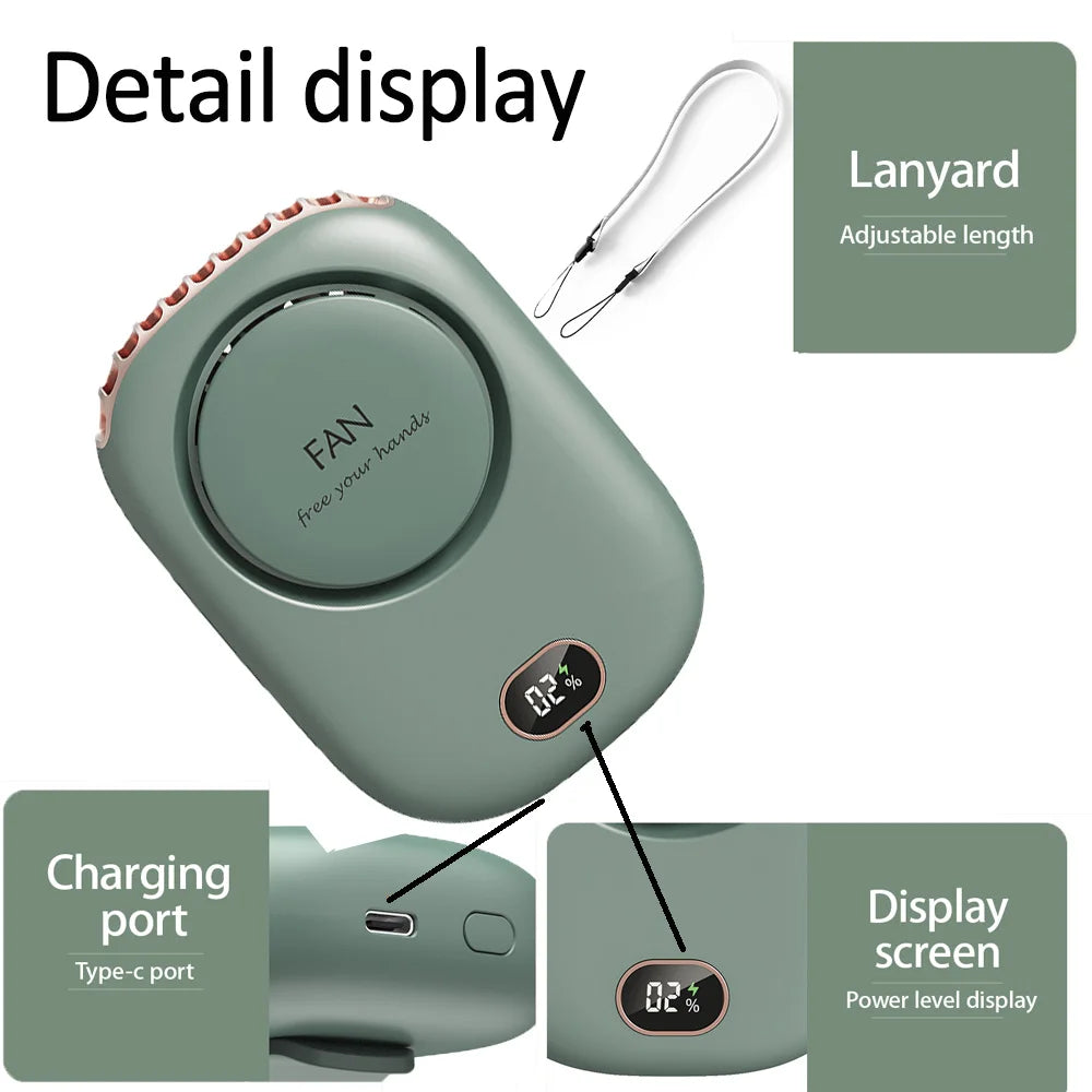 Hanging Neck Fan Portable Mini Fans with Adjustable Lanyard Bladeless USB Rechargeable Sports Cooling Fan for Kids Travel