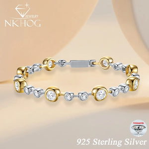 NKHOG 5mm Full Moissanite Bubble Bracelets For Women 925 Sterling Silver Double Color Diamond Bangle Party Jewelry GRA Wholesale