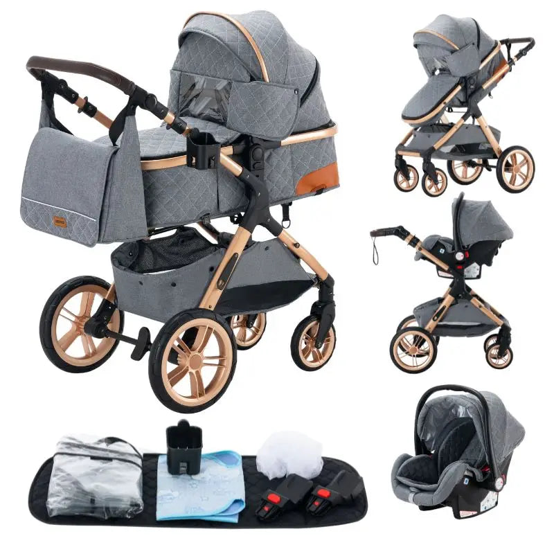 Luxury Baby Stroller 3 in 1 Newest Easy Folding Multifunctional Stroller Travel Portable Baby Carriage Safety Seat EU Standard