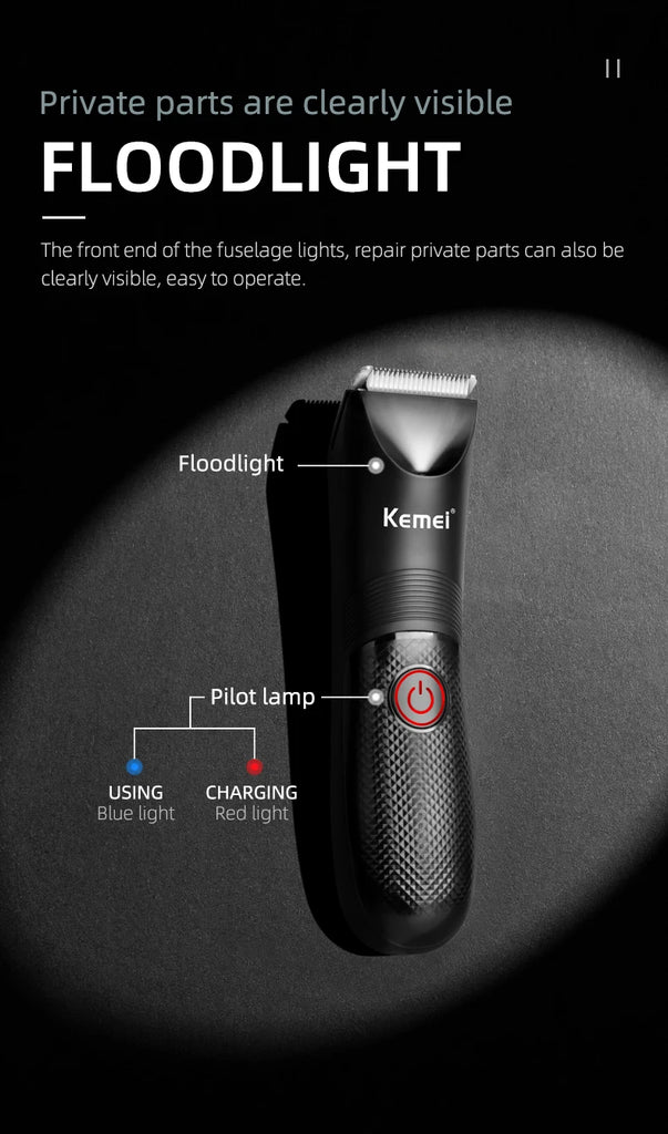 Kemei Groin Area Hair Trimmer Body Hair Hygiene Razor Ceramic Blade Waterproof Wet Dry Clippers Electric Shaving Machine KM-1838