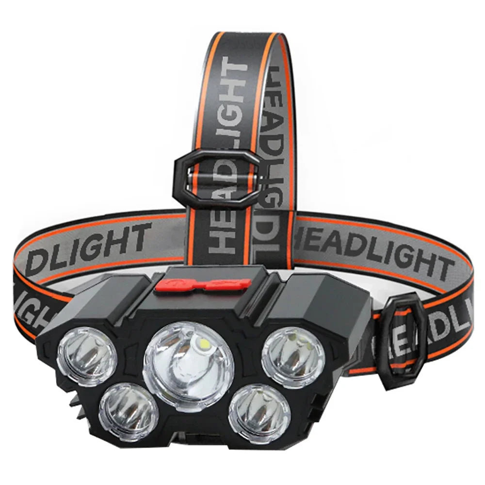 5 LED Headlamp Rechargeable with Built in Battery Strong Light Headlight Camping Adventure Fishing Head Light Flashlight