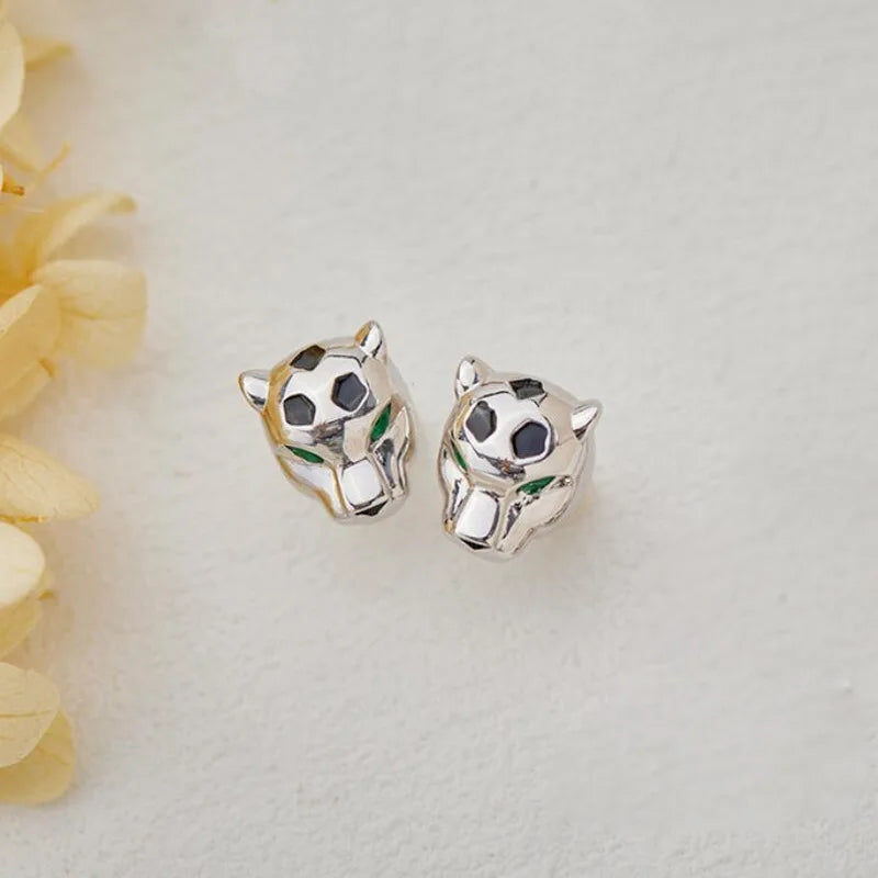 Designer Fashion Style Earrings Necklace Inlay Cubic Zircon Black Enamel Spots Leopard Panther Jewelry Sets