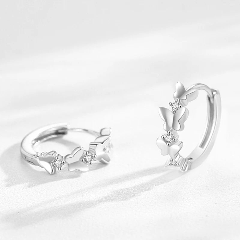 Ailmay 925 Sterling Silver Trendy Butterfly Zircon Hoop Earrings Charm Animal Ear Buckles For Women Christmas Gift Fine Jewelry