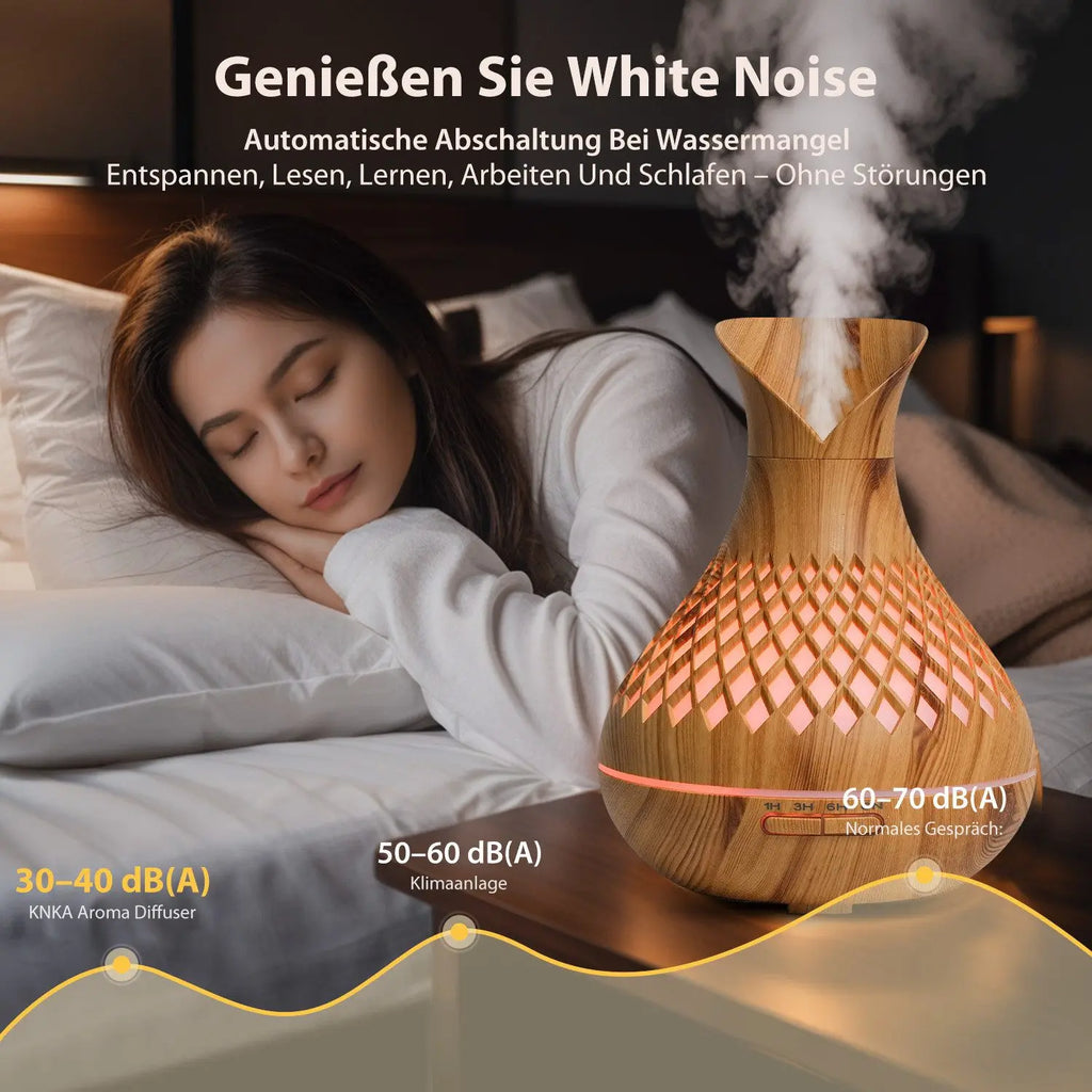 500ml Wood Grain Humidifier with Flowers, Quiet Aromatherapy Diffuser, USB Rechargeable Mini Humidifier with Colorful Night Ligh