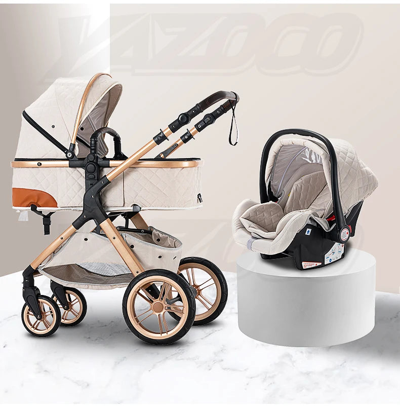 Luxury Baby Stroller 3 in 1 Newest Easy Folding Multifunctional Stroller Travel Portable Baby Carriage Safety Seat EU Standard