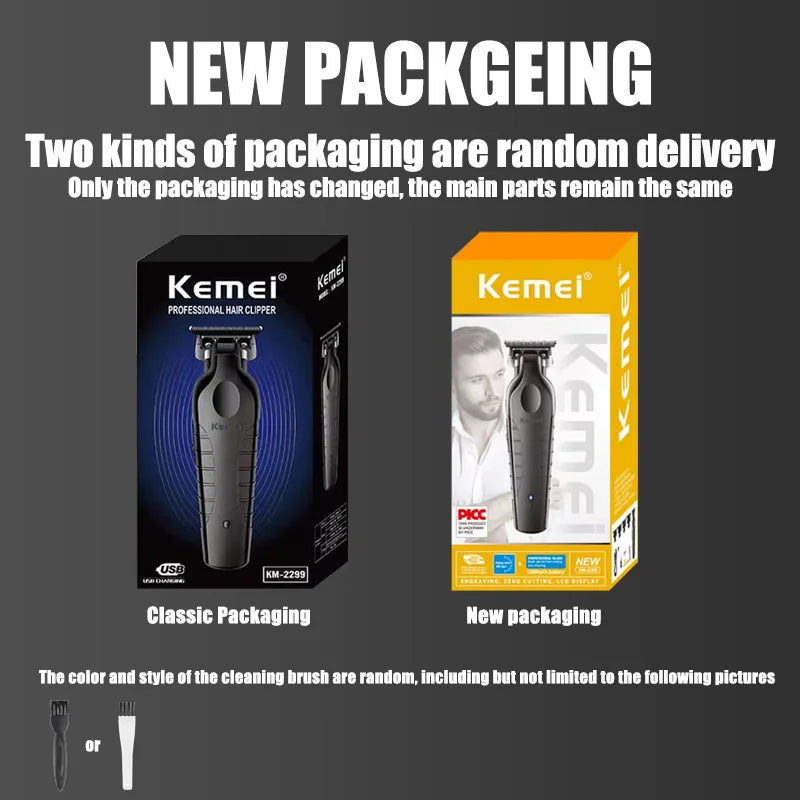 Kemei 2299 Barber Cordless Hair Trimmer 0mm Zero Gapped Carving Clipper Detailer Professional Electric Finish Cutting Machine