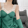 Sexy Female Nighty&Robe Set Intimate Lingerie Spring Summer Kimono Bathrobe Gown Sleepwear Two Piece Set Loose Satin Home Dress