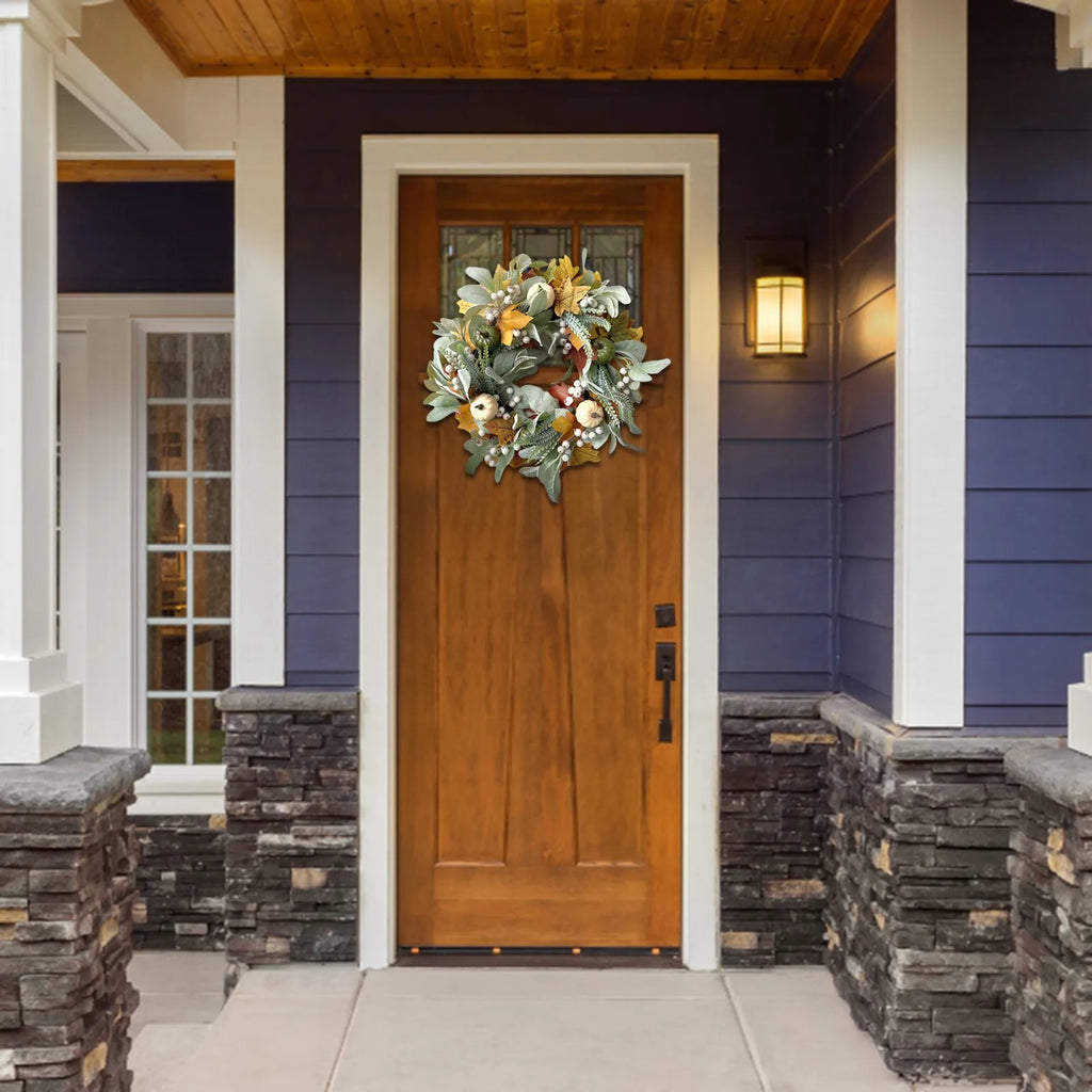 Thanksgiving Decoration Pumpkin Wreath Artificial Maple Leaf Wreath For Front Door Autumn Harvest Festival Wreath Home Decor