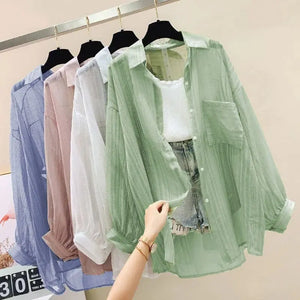 Sunscreen clothing for women, thin cut perspective chiffon shirt, Korean Harajuku loose top, casual women's cardigan top