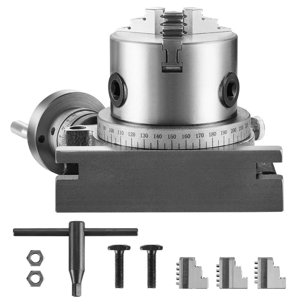 SucceBuy Precision Milling Rotary Table 4''/100mm Horizontal Vertical Model with 3-Jaw Chuck Indexing Tools for Milling Machines