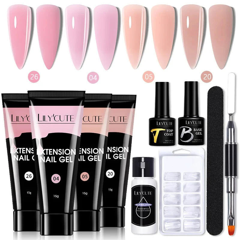 LILYCUTE 15ml Nail Extension Gel Kit Soak Off UV Gel Acrylic White Clear Pink Gel Nail Polish LED Lamp Manicure Set For Nail Art
