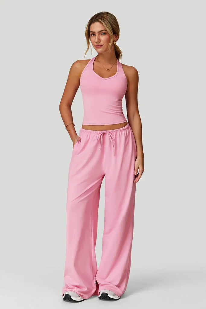 European and American fashion women's trousers set comfortable wide-leg trousers set loose casual pants women's sports fitness e