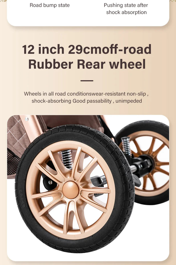 Luxurious Baby Stroller 3 in 1 Portable Travel Baby Carriage Folding Prams High Landscape Aluminum Frame Car for Newborn Baby