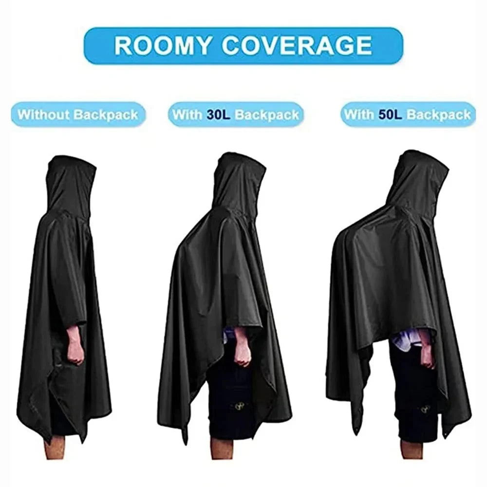 Waterproof Rain Poncho Lightweight Hooded Rain Coat Picnic Mat Blanket Sun Shelter for Outdoor Camping Hiking Cycling Climbing