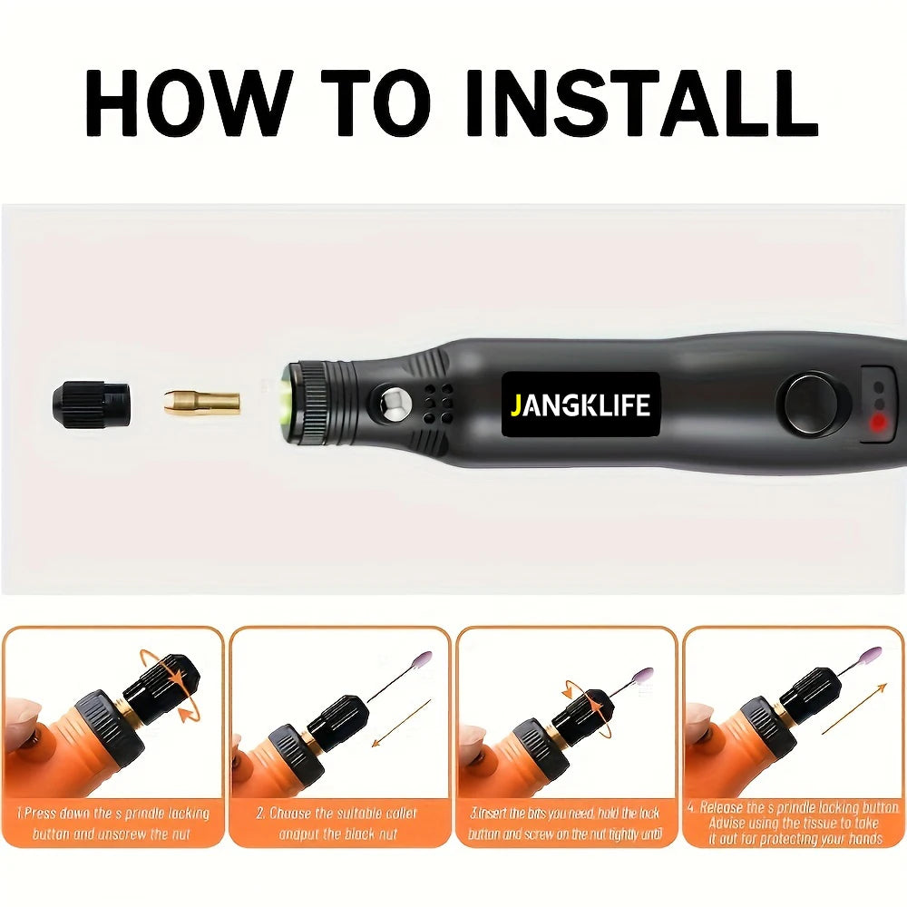 JANGKLIFE USB Cordless Rotary Tool Kit Woodworking Engraving Pen DIY For Jewelry Metal Glass Mini Wireless Drill
