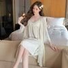 Sexy Lace Wedding Nighty&Robe Set Dress New Women Nightwear Suspender Nightgown Chemise Sleepwear Lingerie Silk Satin Home Wear