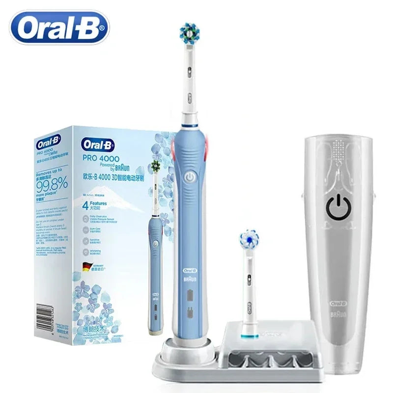 Oral B Pro 4000 Electric Toothbrush Rechargeable 3D Visible Pressure Sensor 4 Modes Sonic Tooth Brush for Adults Oral Cleaning