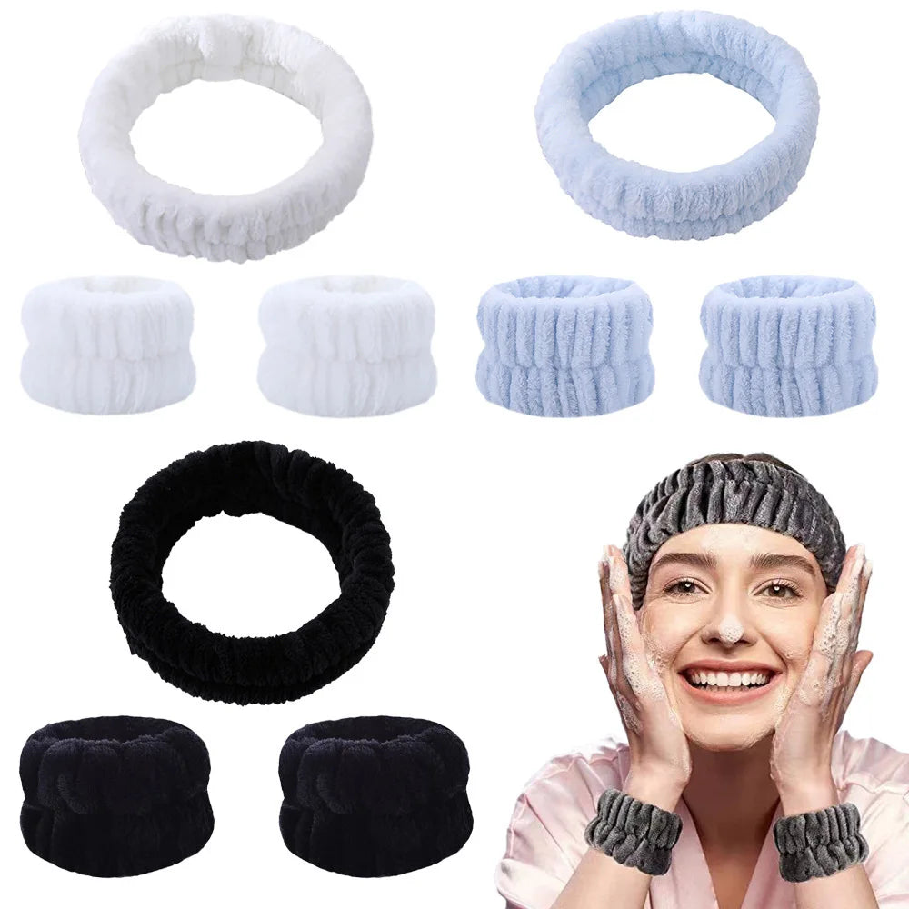 Face Wash Wristband Set Women's Headband Wristbands Absorbent Waterproof Wristbands Makeup Face Wash Hair Bands