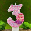 Sanrio Handmade DIY1pc Number 0-9 Pink cartoon mermaid Digital Candles with Sequins Suitable for Birthday Party Cake Decoration