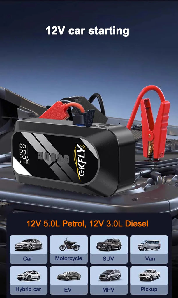2000A Car Jump Starter Air Pump Multi-Function 4 In 1 Air Compressor Power Bank Car Battery Starter Starting Auto Tyre Inflator