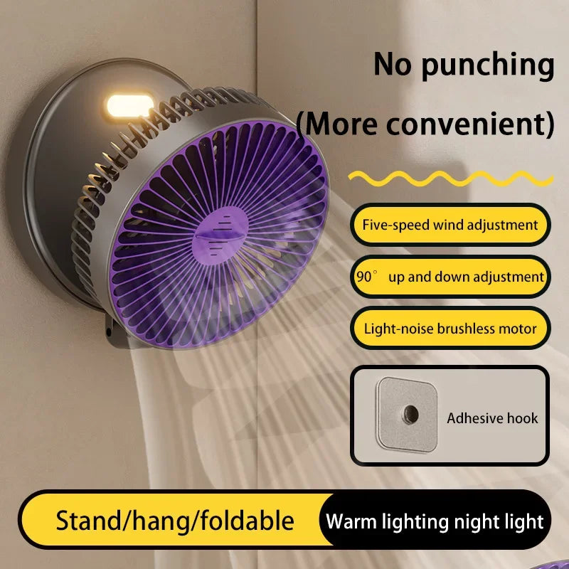 Xiaomi 5000mAh Charge Fan 3 in 1 Multifunctional Fan Brushless Motor Wall-mounted Design 90° Foldable 4 Speed Gears Night Light
