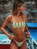 Sexy Stripe Print Swimsuit for Women Solid Tube Top Bathing Suit High Cut Bikini Set Backless Beachwear Brazilian Swimwear Summe