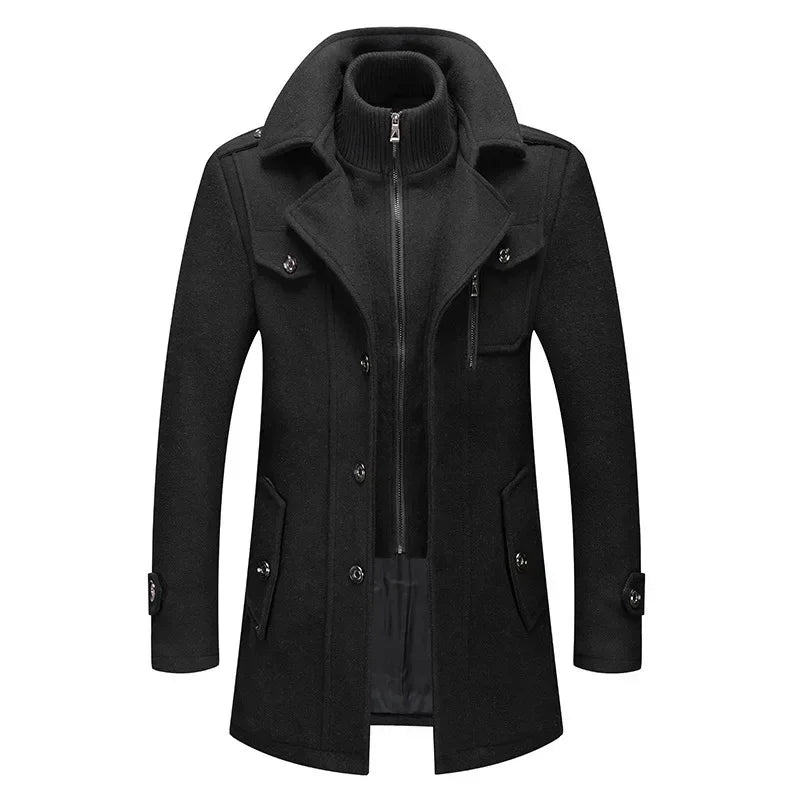 Men's autumn and winter business woolen coat fashion double collar cold jacket thick coat windproof