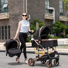 Luxurious 3 in 1 Baby Stroller Portable Travel Baby Carriage Folding Prams Aluminum Frame High Landscape Car for Newborn Baby BLACK