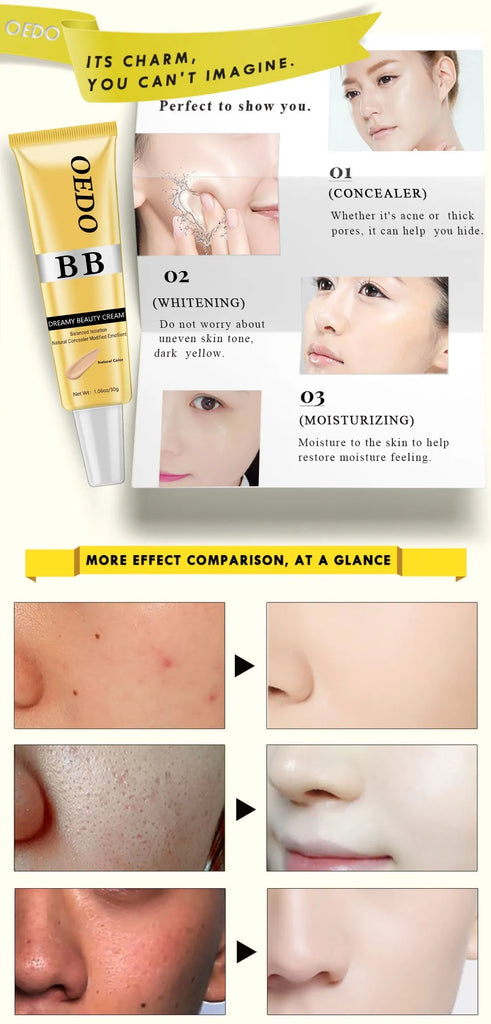 Dreamy Beauty Cream Makeup Natural Concealer BB Cream Face Care Modified Emollient Easy to Wear Sun Block Whitening Cream 30g