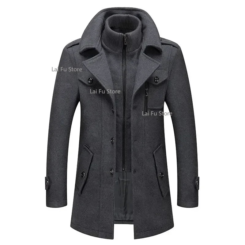 Men's autumn and winter business woolen coat fashion double collar cold jacket thick coat windproof