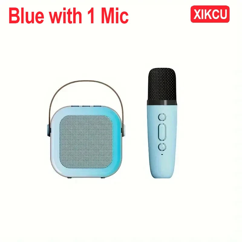 Portable Bluetooth 5.3 Karaoke Speaker 3D Surround Sound with 1-2 Wireless Microphones Home Family Singing for Aux/U Disk/TF