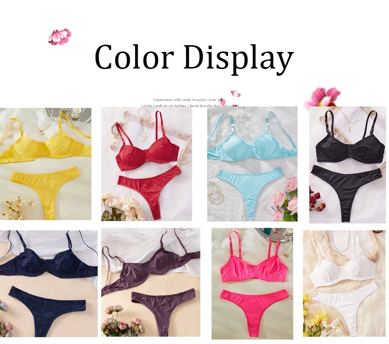 Ladies Smooth Comfortable Thin Underwear Women Sexy Nightwear Inner Solid Color Sleep Underwear Bra Set