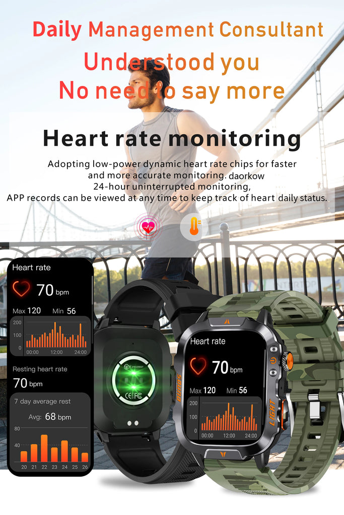 LIGE New Outdoor Military Smart Watch Men 420mAh LED Flashlight Heart Rate Sleep Health Monitoring Sport Fitness Smartwatch 2025