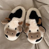Winter Home Slippers for Couples Warm Plush Neutral Cartoon Cow Indoor Anti Slip Comfortable Cotton Slippers for Men and Women