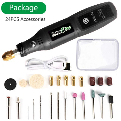 USB Cordless Rotary Tool Kit Woodworking Engraving Pen DIY For Jewelry Metal Glass Mini Wireless Drill With 24PCS Accessory
