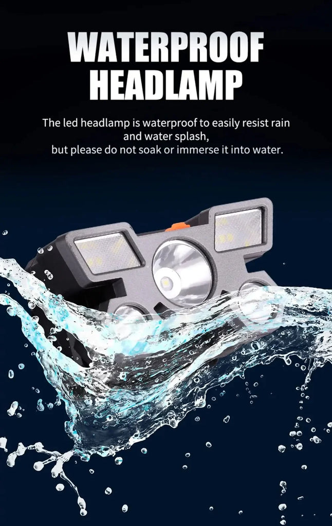 5LED Bright Headlamp Rechargeable Waterproof Adjustable 4Modes Lightweight for Outdoor Camping Running Hiking