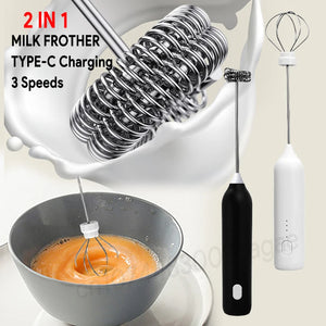 HOT  Electric Milk Frother + Egg Beater Wireless Type-C Charging 3 Speeds Mini Handheld Foam Maker Coffee Whisk Cooking Tools